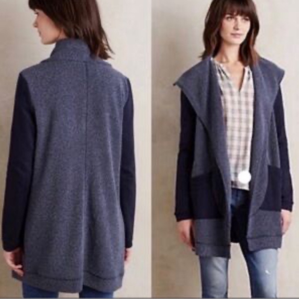 Anthropologie Saturday Sunday Blue Open Wrap Cardigan Boucle Oversized Large